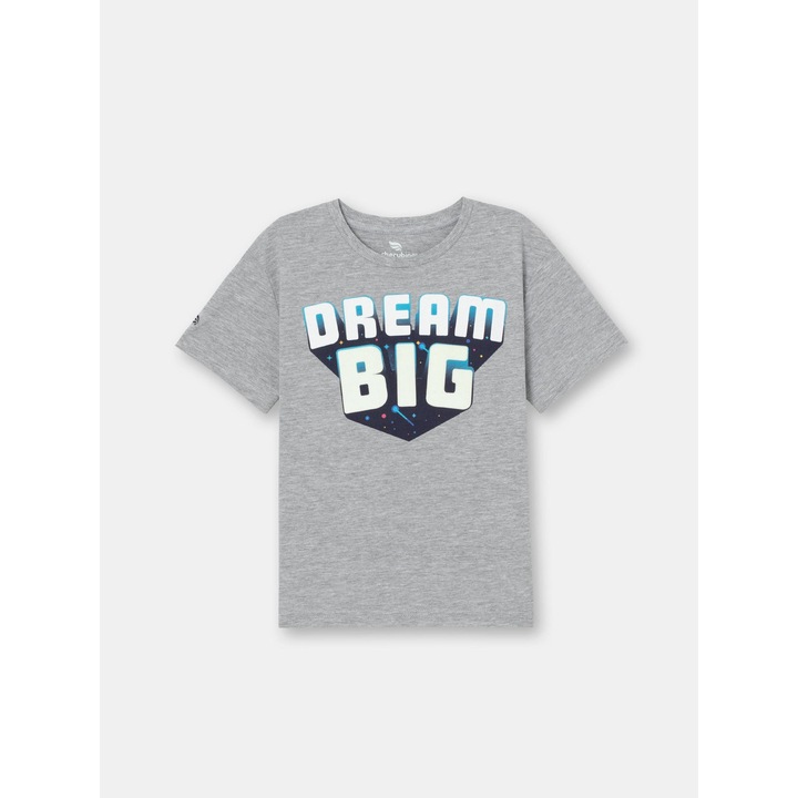 Gyerek pamut nadrág oldalzsebekkel és Cherubino denevér díszítő címkével, Melange szürke