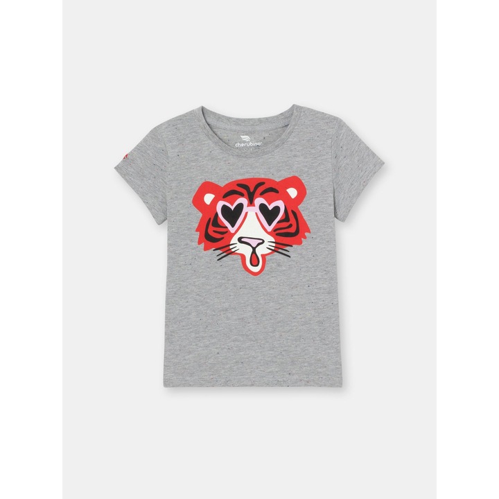 Gyerek polo rovid ujjal tigris mintaval, Cherubino, vilagosszurke melange, Melange világosszürke