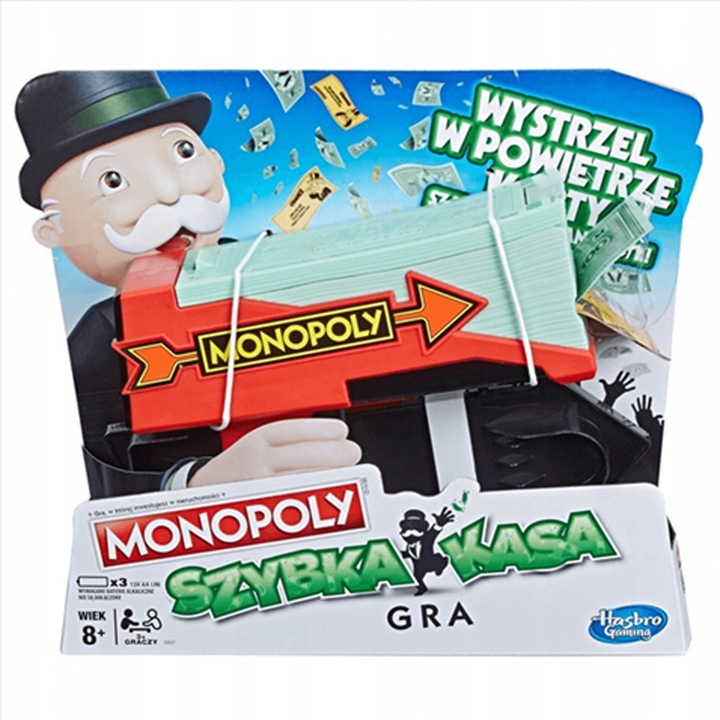 Társasjáték Hasbro MONOPOLY E3037 Szybka Kasa *3541102 ML1-6-2, Easy Money, lengyel verzió, 8+, 3-4 játékos, többszínű