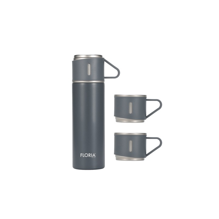 Termos Zilan ZLN0745 din inox, capacitate 500ml, 3 capace care pot fi folosite pe post de cana