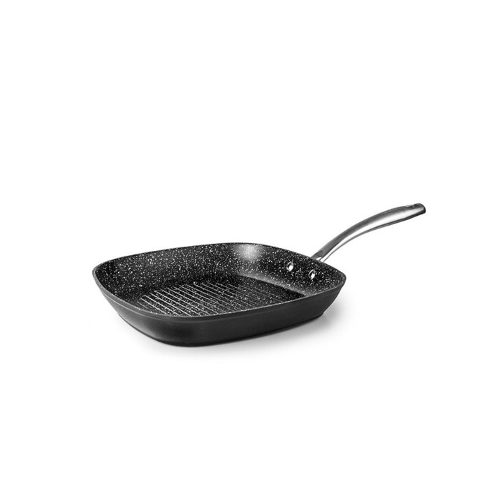 Tigaie grill Ibili Quarzo, aluminiu forjat, 28x28x4 cm, negru/argintiu