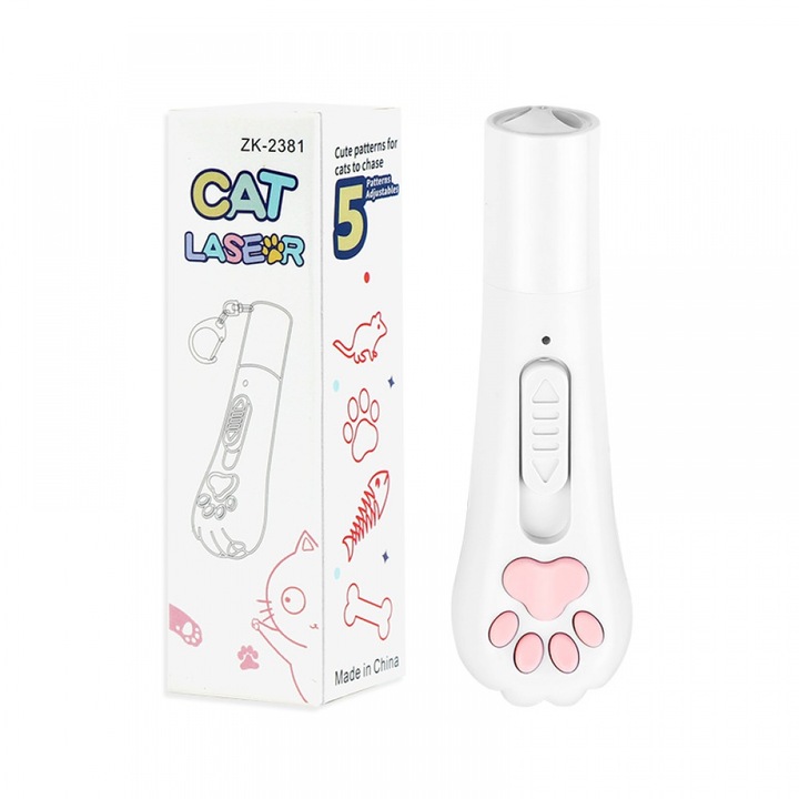 Jucarie laser pentru pisici si caini RUIOMII®, 3 in 1 interactiva cu lumina LED pentru animalele de companie, multifunctionala si perfecta pentru exercitiile fizice sau antrenament, Alb