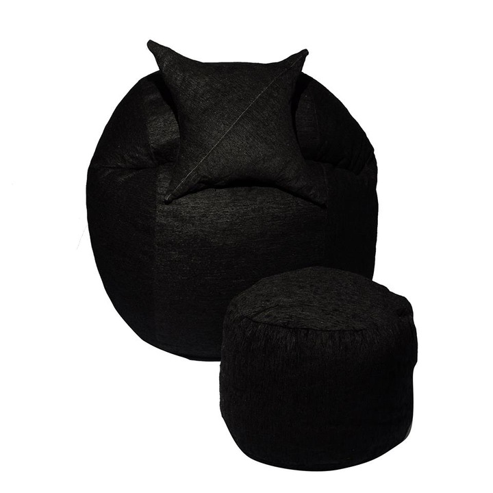 Pufrelax Babzsák, King Size, Ottoman, dekoratív párna, Black Velvet, Diamond, levehető huzat, Ággyá alakítható, Romániában gyártott, memóriakeverék szivacspelyhekkel töltve