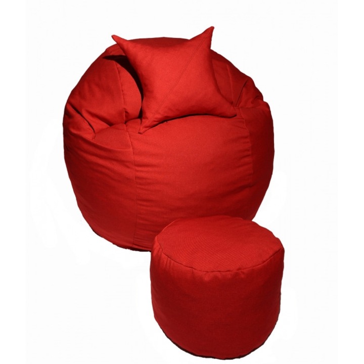 Set Fotoliu (Mare) King Size+Otoman+Perna decorativa - Montana Red (Gama Diamond) husa detasabila, Transformabil in pat, Fabricat in Romania, umplut cu fulgi de burete memory mix®, marca Pufrelax