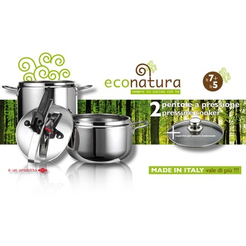 Set oale sub presiune inox 18/10, Econatura, Inoxriv, 5 litri si 7 litri plus capac sticla diametru 20 cm Set oale sub presiune inox 18/10, Econatura, Inoxriv, 5 litri si 7 litri plus capac sticla diametru 20 cm