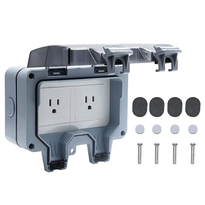 Priza electrica exterior, ABS, Dubla, IP66, Gri/Negru