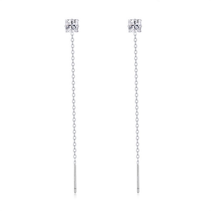Cercei lungi din argint cu zirconii patrate, Diva4u, Argint 999/Zirconiu, Antialergic/Colorfast, 7 cm