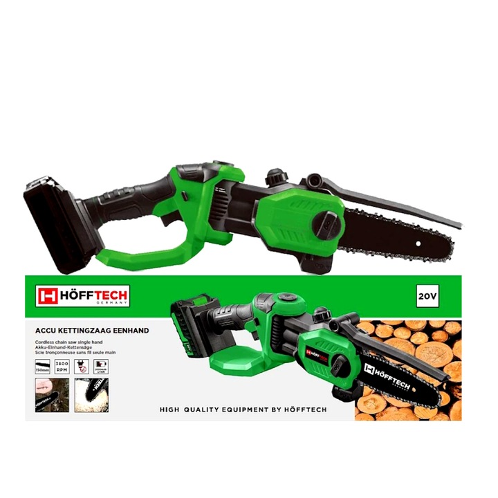 Mini fierastrau tip drujba electrica Hofftech, cu lant 15cm inclinabil 45°, acumulator 20V 2A 40W