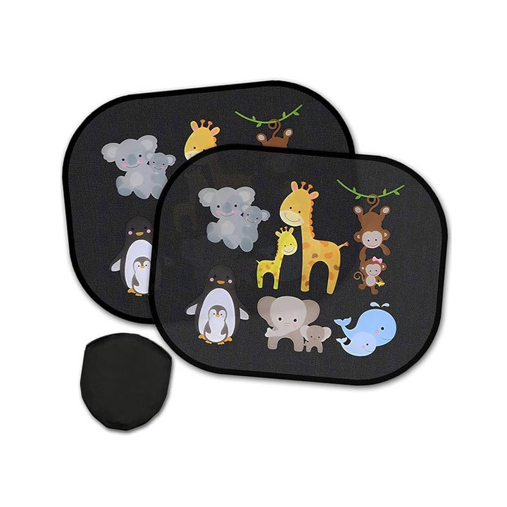 Parasolar auto copii, JENUOS, Animale, 44x36cm, multicolor