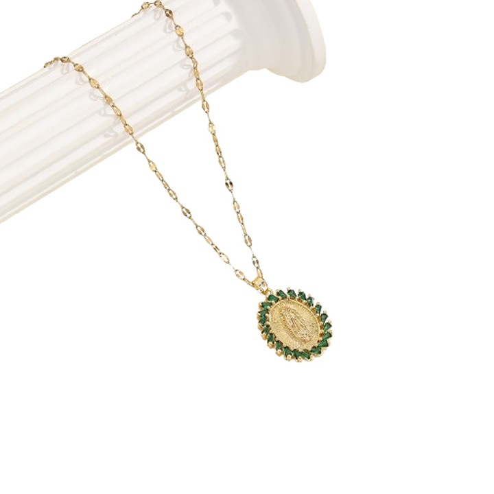 Pandantiv RUIOMII®Fecioara Maria, diamante, cupru, 42-45cm, Verde