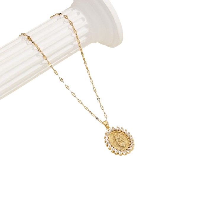 Pandantiv RUIOMII®Fecioara Maria, diamante, cupru, 42-45cm, Argintiu