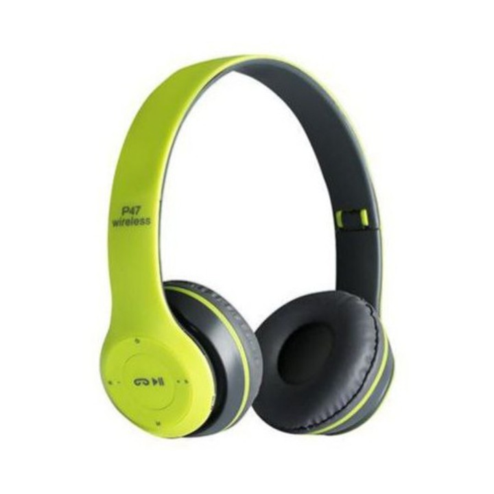 Casti bluetooth fara fir Planet Tech P47, casti stereo, radio FM, player MP3, microfon incorporat, intrare micro SD, verde