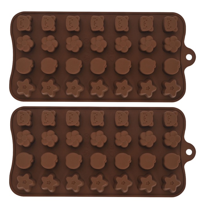 Set 2 Sabloane din Silicon pentru Ciocolata, Cozevdnt, 28 Cavitati, 21x10x1.7cm, Reutilizabile