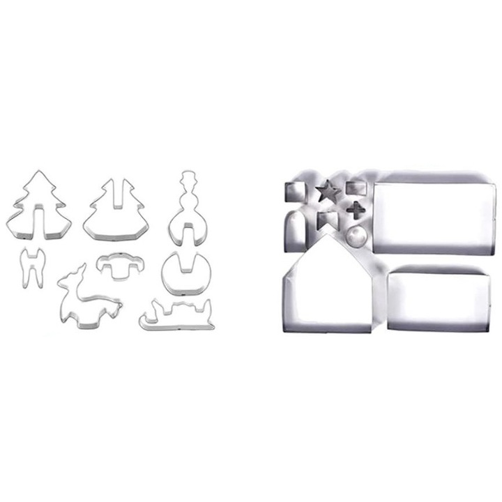Set 18 forme pentru turta dulce 3D din otel inoxidabil, cu diverse modele, cutie de cadou