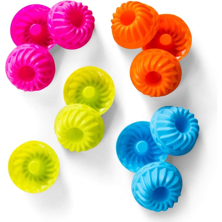 Set 16 forme prajituri din silicon, rezistente la caldura, multicolor