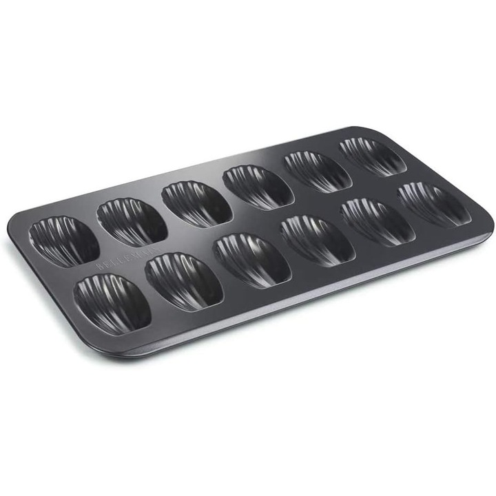 Tortaforma madeleine-hez, Szénacél, Tapadásmentes, 12 csésze, Fekete