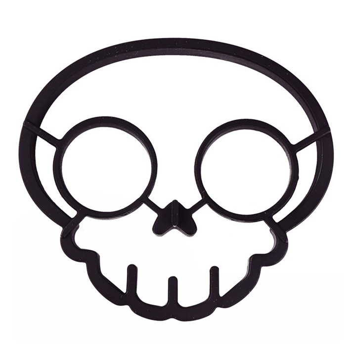 Forma pentru prajit oua, silicon rezistent la caldura, forma craniu, negru, 12.5x14x1.5cm