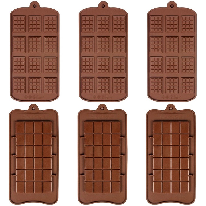 Set 6 Tavi din silicon pentru ciocolata, rezistente la temperaturi extreme, 22x10.6x0.5cm, Maro