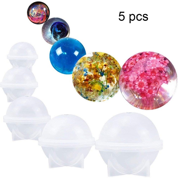 Set 5 forme prajituri sferice, silicon, transparent, diametre 0.8"-2.4"