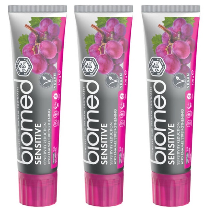 Комплект, 3x Паста за зъби, Biomed Sensitive, 100 мл