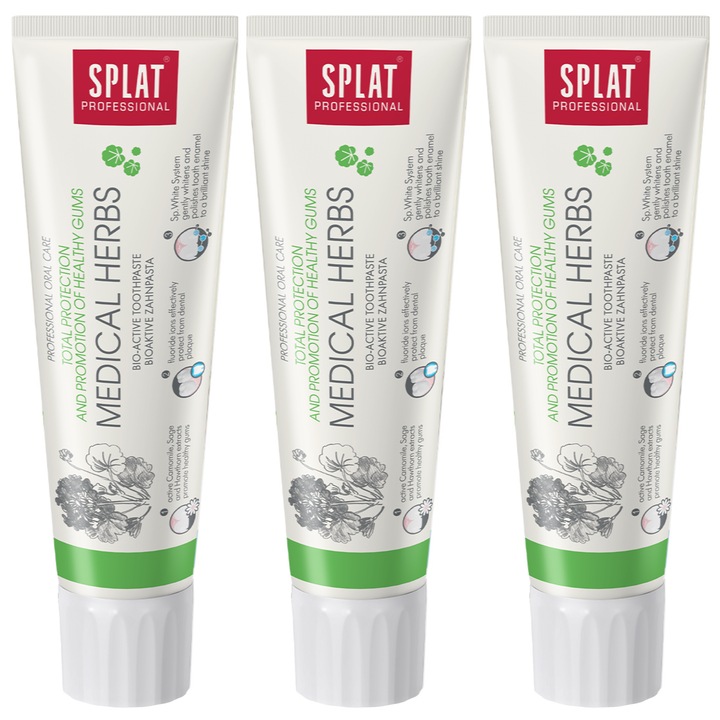 Комплект, 3x паста за зъби, Splat Professional Medical Herbs, 100 мл