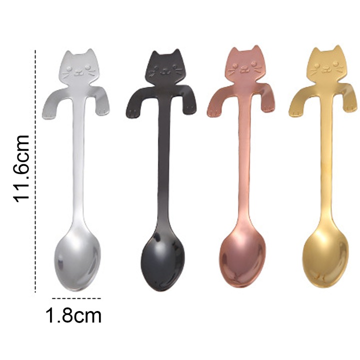 Set 4 lingurite cafea inox pisica mini multicolor 12cm