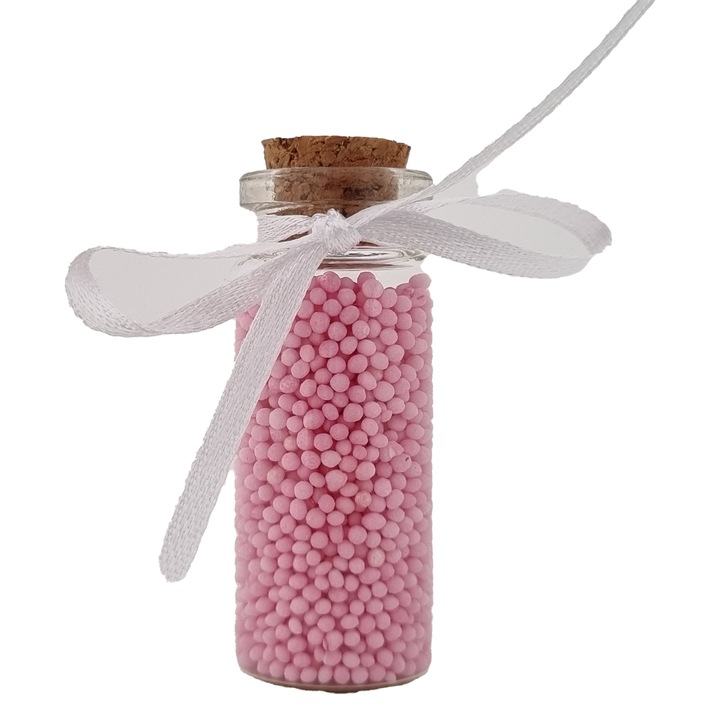 Marturie botez sticluta cu bomboane, Zenini, roz, 5, 5 cm