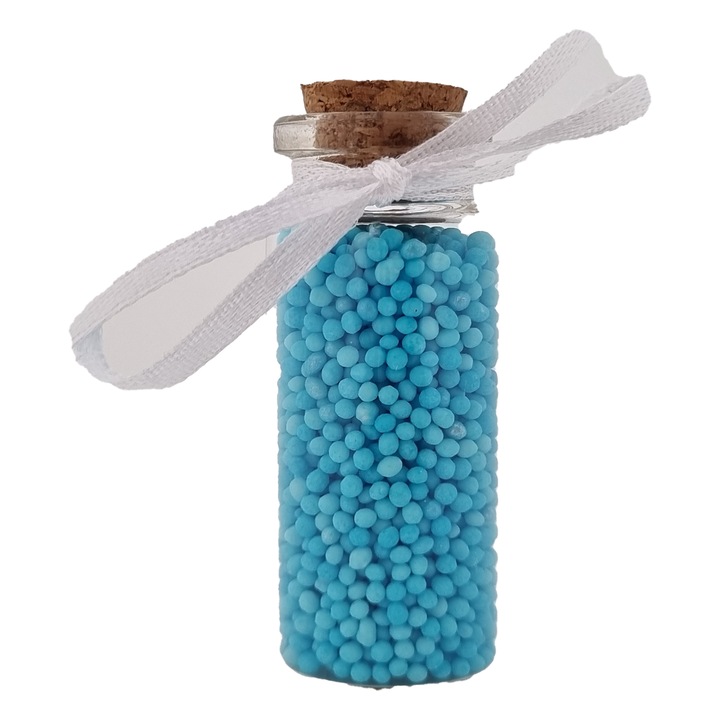 Marturie botez sticluta cu bomboane, Zenini, bleu, 5, 5 cm