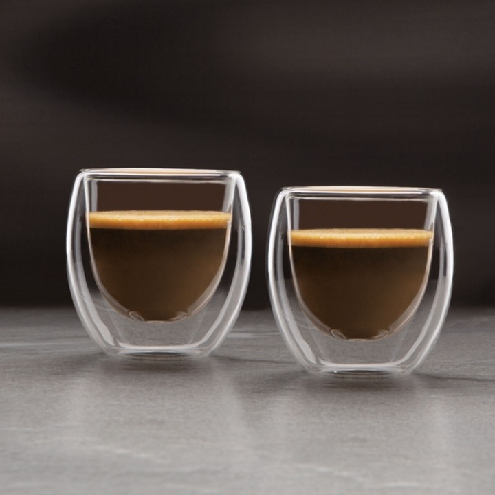 Set 2 Pahare de Sticla cu Perete Dublu, 80 ml