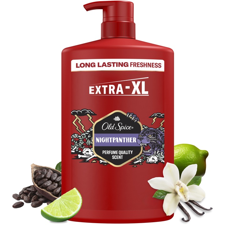 Душ гел и шампоан 3 в 1 Old Spice Nightpanther за тяло, коса и лице, 1000 мл