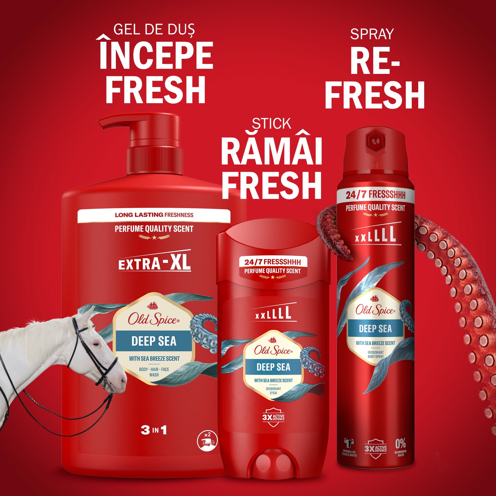 Gel de dus si sampon 3 in 1 Old Spice Deep Sea pentru corp, par si