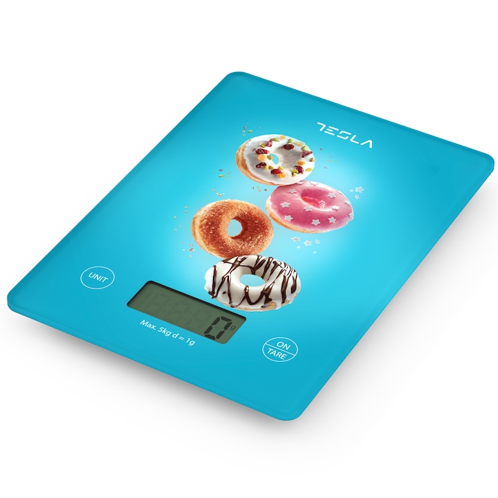 Cantar de bucatarie Tesla KS100BL, 5kg, ecran LCD, Albastru