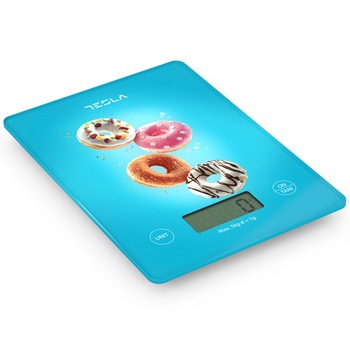 Cantar de bucatarie Tesla KS100BL, 5kg, ecran LCD, Albastru
