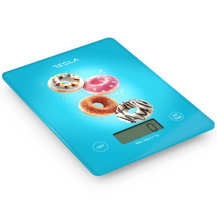 Cantar de bucatarie Tesla KS100BL, 5kg, ecran LCD, Albastru