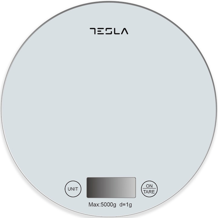 Кухненска везна Tesla KS200W, 5кг, LCD екран, Функция Country, Стъкло, Бял