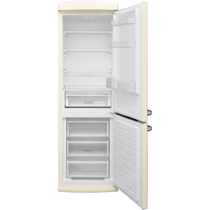 Combina frigorifica Fram FC-VRR341BGE++, 340 l, Less Frost, Control mecanic, Iluminare LED, Clasa E, H 186 cm, Crem