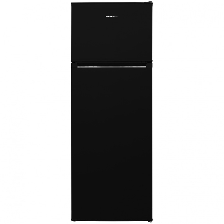 Frigider cu doua usi Heinner HF-V212BKE++, 212 l, Less Frost, Control mecanic, Iluminare LED, Clasa E, H 144 cm, Negru