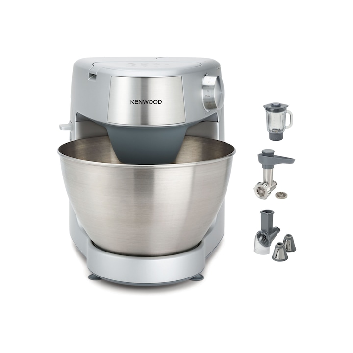 Кухненски робот KENWOOD Prospero+ KHC29A.M0SI, 1000 W, Купа 4.3 л, Стъклен блендер 1.2 л, Месомелачка, Ренде с 3 конуса, 3 аксесоара за сладкиши, 6 степени на скорост, Сребрист