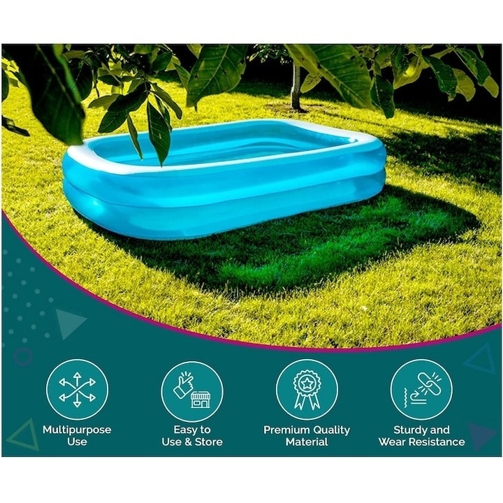 Négyszögletű felfújható úszómedence, kültéri, 200 x 150 x 50 cm, kék/fehér