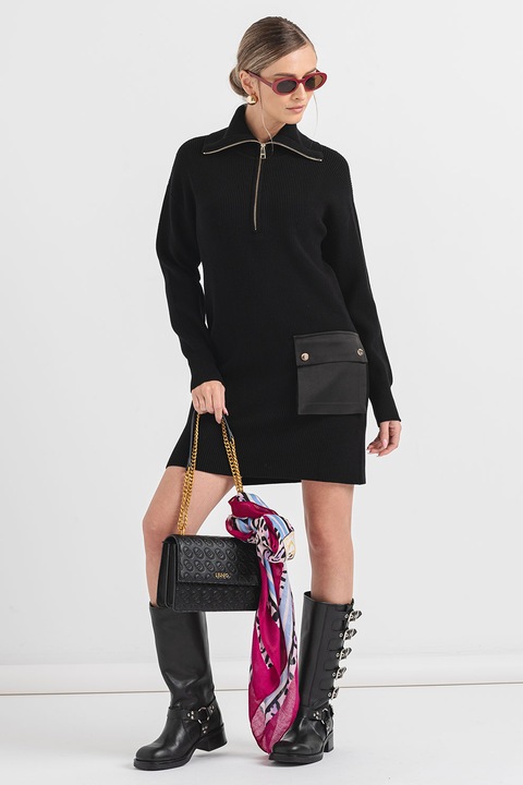 Liu Jo, Rochie-pulover scurta cu buzunar aplicat, Negru, M