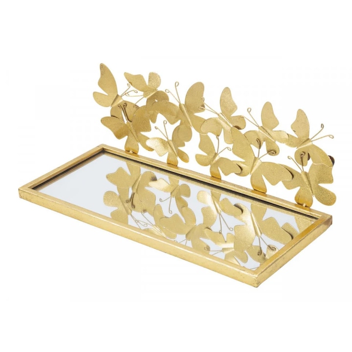 Set 2 noptiere cu oglinda aurii din metal, 43x19, 2x16, 5 cm, Butterflies Mauro Ferretti