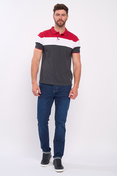 KVL by KENVELO, Tricou polo cu aspect pique, Rosu/Alb/Gri antracit