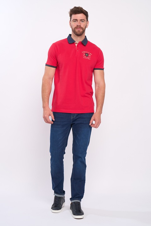 KVL by KENVELO, Tricou polo cu aspect pique, Rosu/Bleumarin