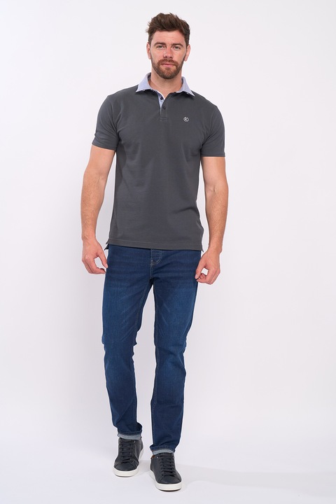 KVL by KENVELO, Tricou polo cu aspect pique, Gri antracit