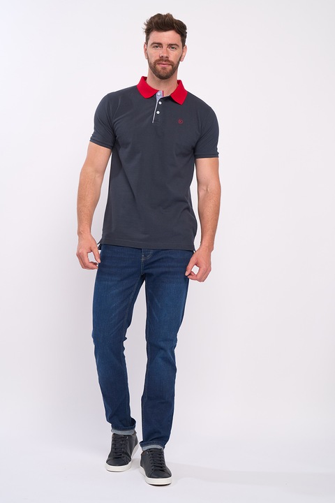 KVL by KENVELO, Tricou polo cu aspect pique, Rosu/Bleumarin