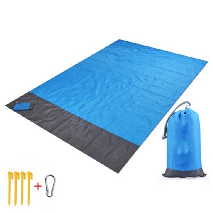 Плажно одеяло QttvbTna, водоустойчиво и пясъчно, многофункционално, 210x200 см, сиво/синьо