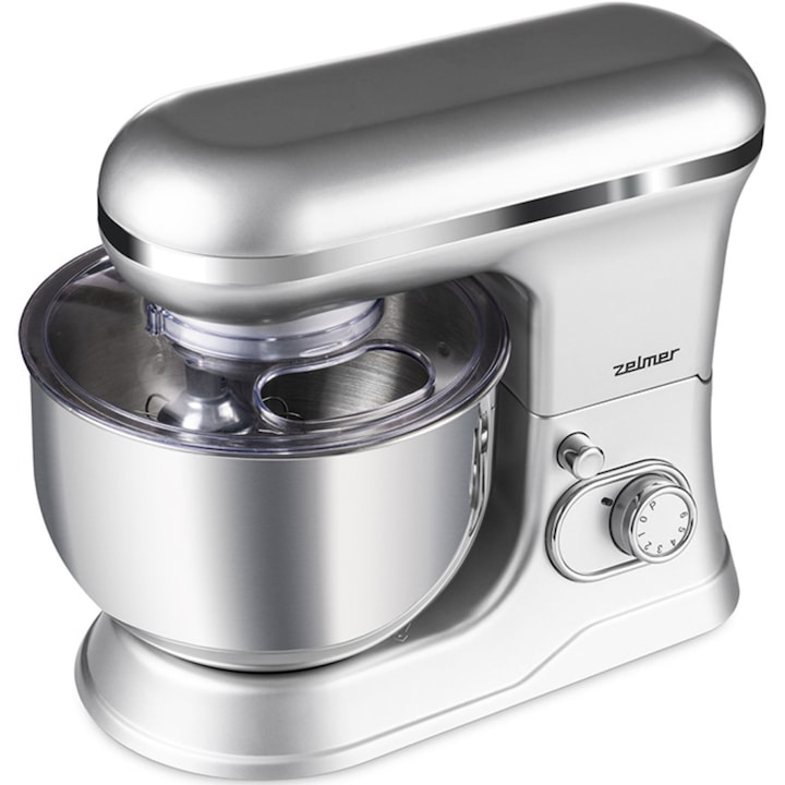Mixer planetar Zelmer ZKR1360, 1200 W, 2 boluri incluse, 6 trepte de viteza, functie Pulse, Smart Mix Technology, gri