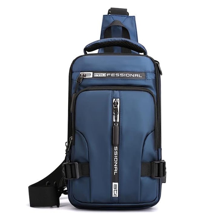 Унисекс чанта през рамо, SIBINTA, Crossbody, джоб против кражба, С USB поддръжка за зареждане, скрит джоб за карти, 3 отделения, Водоустойчива, Регулируема горна част, За пътуване, къмпинг, лов, Полиестер, 30 x 18 x 10 cm, Син