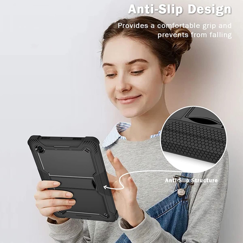 Husa Tableta 3-Layer TabAegis din Silicon cu Folie din Sticla pentru Lenovo Tab M10 PLUS 3rd Gen, Protectie FullBody 360° cu Functie de Stand, Military Grade Shockproof, Raised Honeycomb Pattern Design, Negru