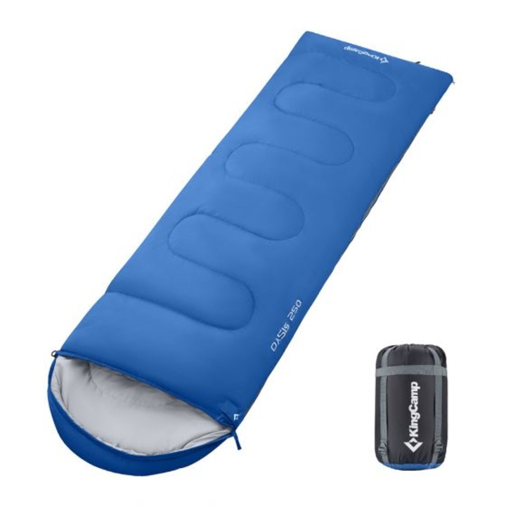 Sac de dormit King Camp Oasis, poliester, usor, portabil, albastru, stanga, 220cm